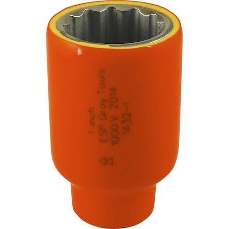 Gray Tools Socket 1" X 1/2" Drive, 12 Point Standard Length, 1000V Insulated 1432-I